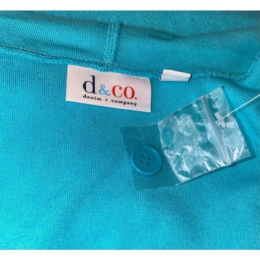 Denim & Co Swim Suit Coverup Button Front Hood Sz. XS Blue Beach Vacation